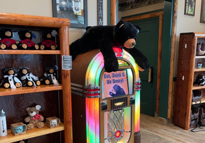 Jukebox with Black Bear stuffed animal
